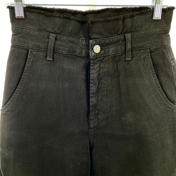 7 For All Mankind Black Denim High Raw Fringe Waist Tapered Leg Y2K Jeans 25 - Picture 3 of 13
